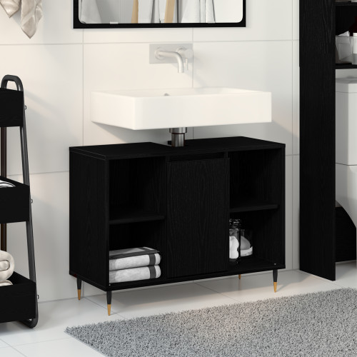 vidaXL Badrumsskåp med hylla Svart 80 x 33 x 60 cm Konstruerat trä