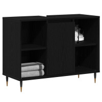 Produktbild för Badrumsskåp med hylla Svart 80 x 33 x 60 cm Konstruerat trä