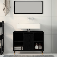 Produktbild för Badrumsskåp med hylla Svart 80 x 33 x 60 cm Konstruerat trä