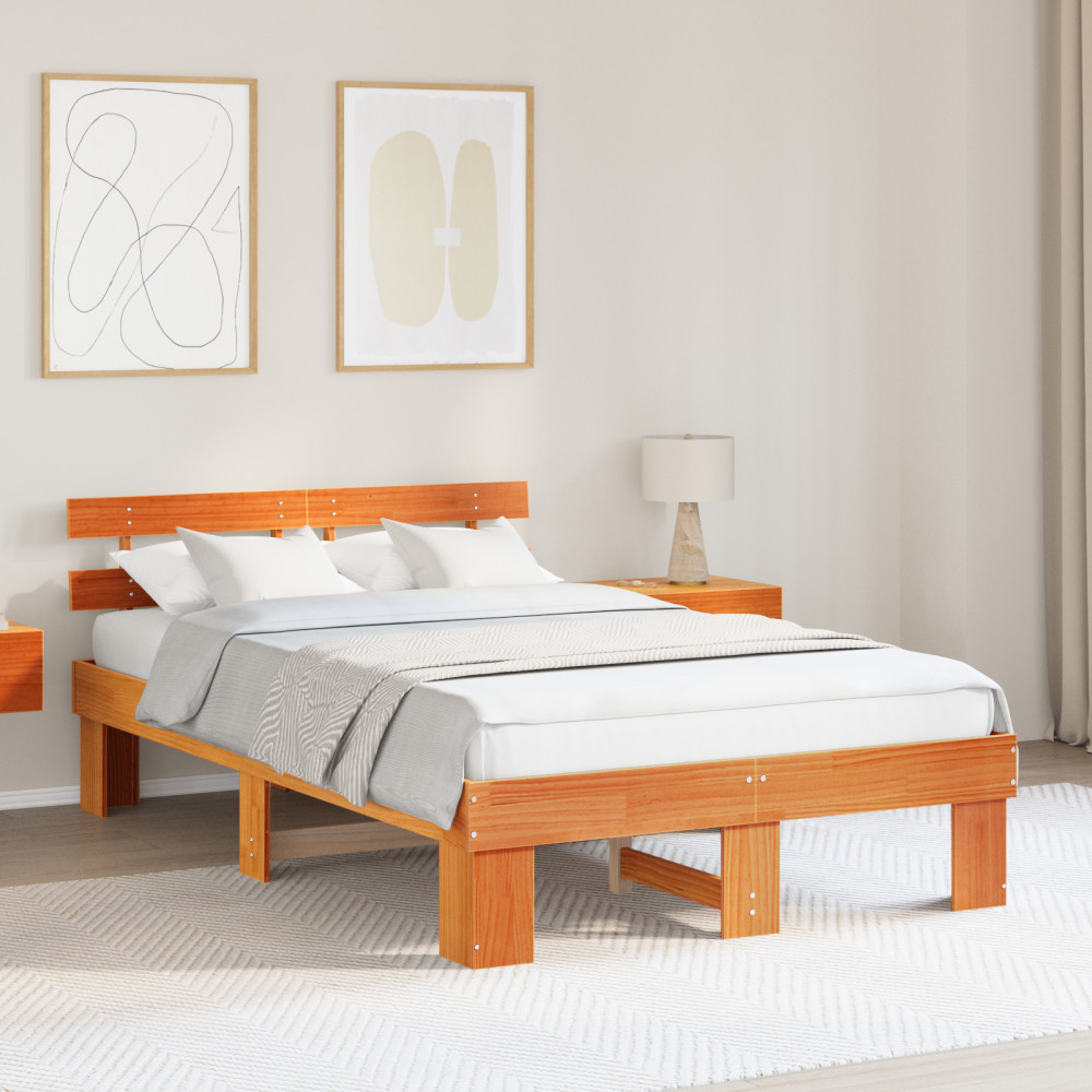 Produktbild för Sängram med huvudgavel Vaxbrun 120 x 200 cm Massiv furu