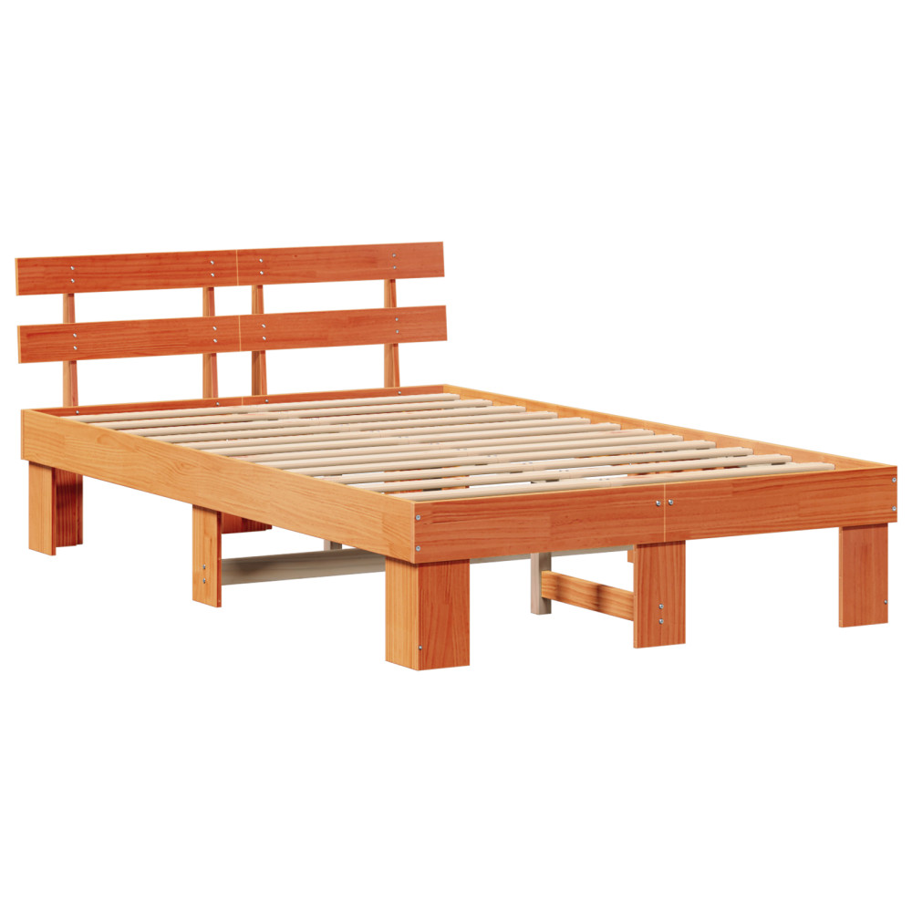 Produktbild för Sängram med huvudgavel Vaxbrun 120 x 200 cm Massiv furu