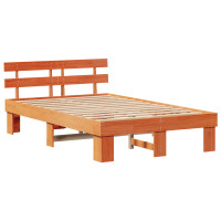 Produktbild för Sängram med huvudgavel Vaxbrun 120 x 200 cm Massiv furu