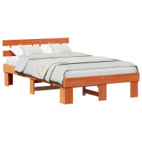 Produktbild för Sängram med huvudgavel Vaxbrun 120 x 200 cm Massiv furu