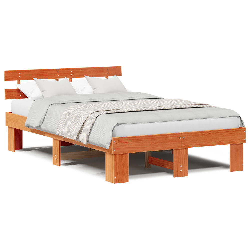 Produktbild för Sängram med huvudgavel Vaxbrun 120 x 200 cm Massiv furu