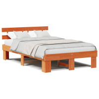 Produktbild för Sängram med huvudgavel Vaxbrun 120 x 200 cm Massiv furu