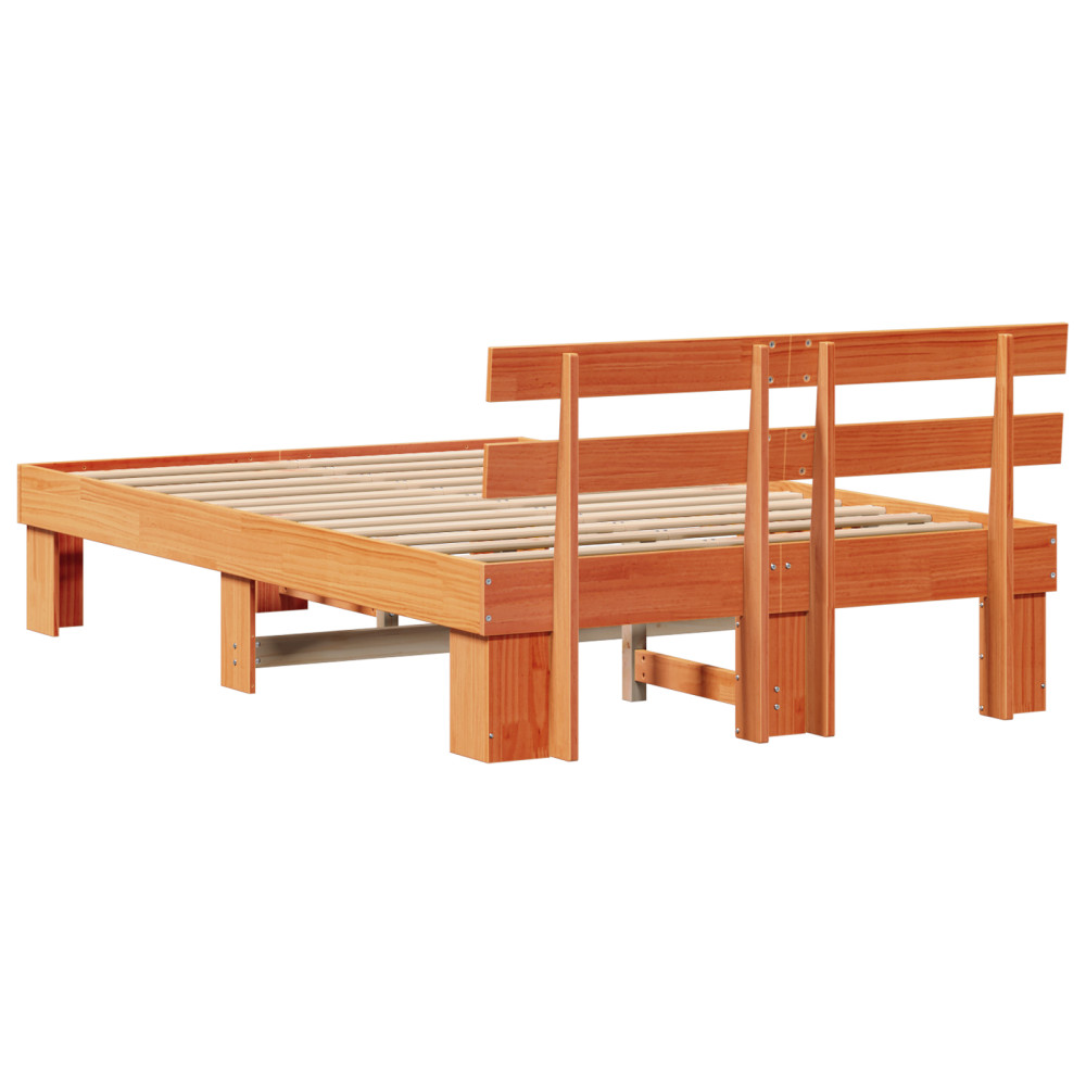 Produktbild för Sängram med huvudgavel Vaxbrun 120 x 200 cm Massiv furu