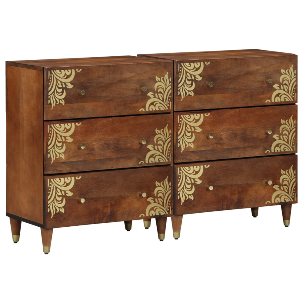Produktbild för Sideboard 2 pcs honungsbrun 60 x 33 x 75 cm Massivt mangoträ