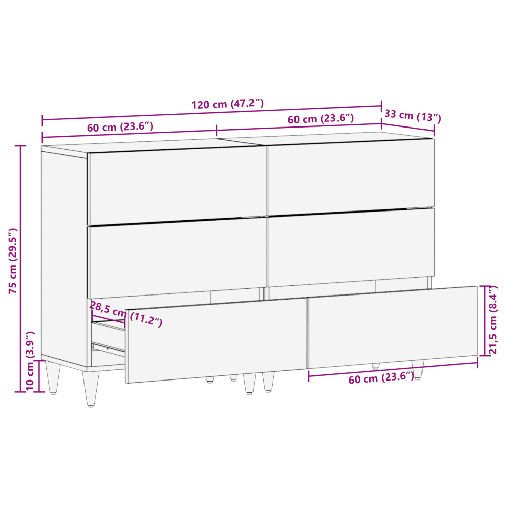 Produktbild för Sideboard 2 pcs honungsbrun 60 x 33 x 75 cm Massivt mangoträ