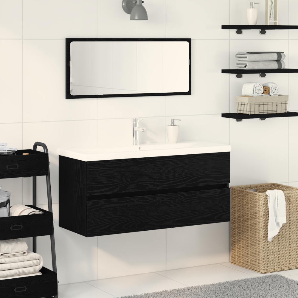 Produktbild för Badrumsskåp med handfat Svart Ek 100 x 39 x 62 cm
