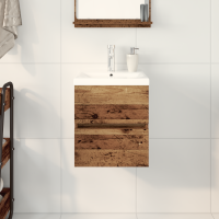 Produktbild för Badrumsskåp med handfat Väggmonterad Svart Ek 80 x 39 x 62 cm