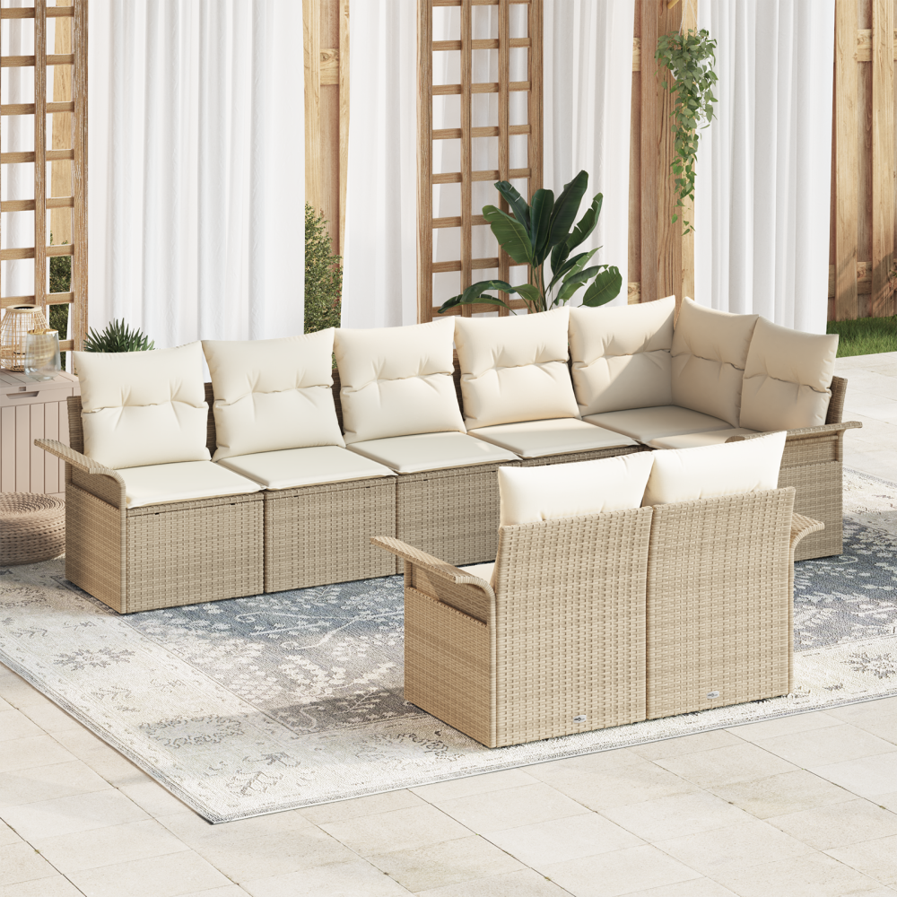 Produktbild för Trädgårdsoffset med lagring 8 pcs Beige konstrotting