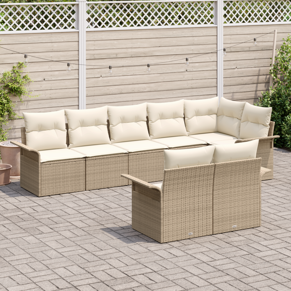 Produktbild för Trädgårdsoffset med lagring 8 pcs Beige konstrotting