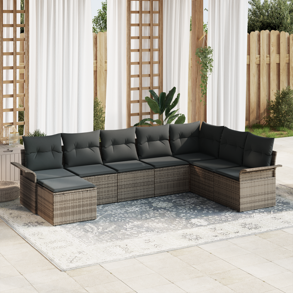 Produktbild för Trädgårdsoffset med kudde med lagring 8 pcs Grå Poly rattan