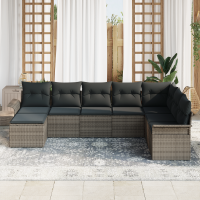 Produktbild för Trädgårdsoffset med kudde med lagring 8 pcs Grå Poly rattan