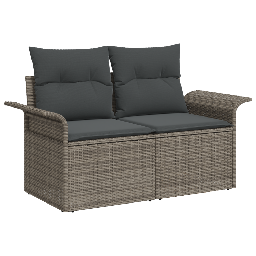 Produktbild för Trädgårdsoffset med kudde med lagring 8 pcs Grå Poly rattan