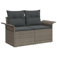 Produktbild för Trädgårdsoffset med kudde med lagring 8 pcs Grå Poly rattan