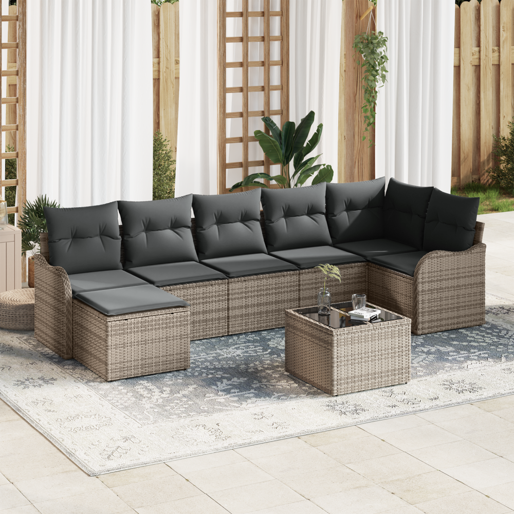 Produktbild för Trädgårdsoffset med kudde 8 pcs Grå Poly rattan