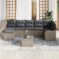 Produktbild för Trädgårdsoffset med kudde 8 pcs Grå Poly rattan