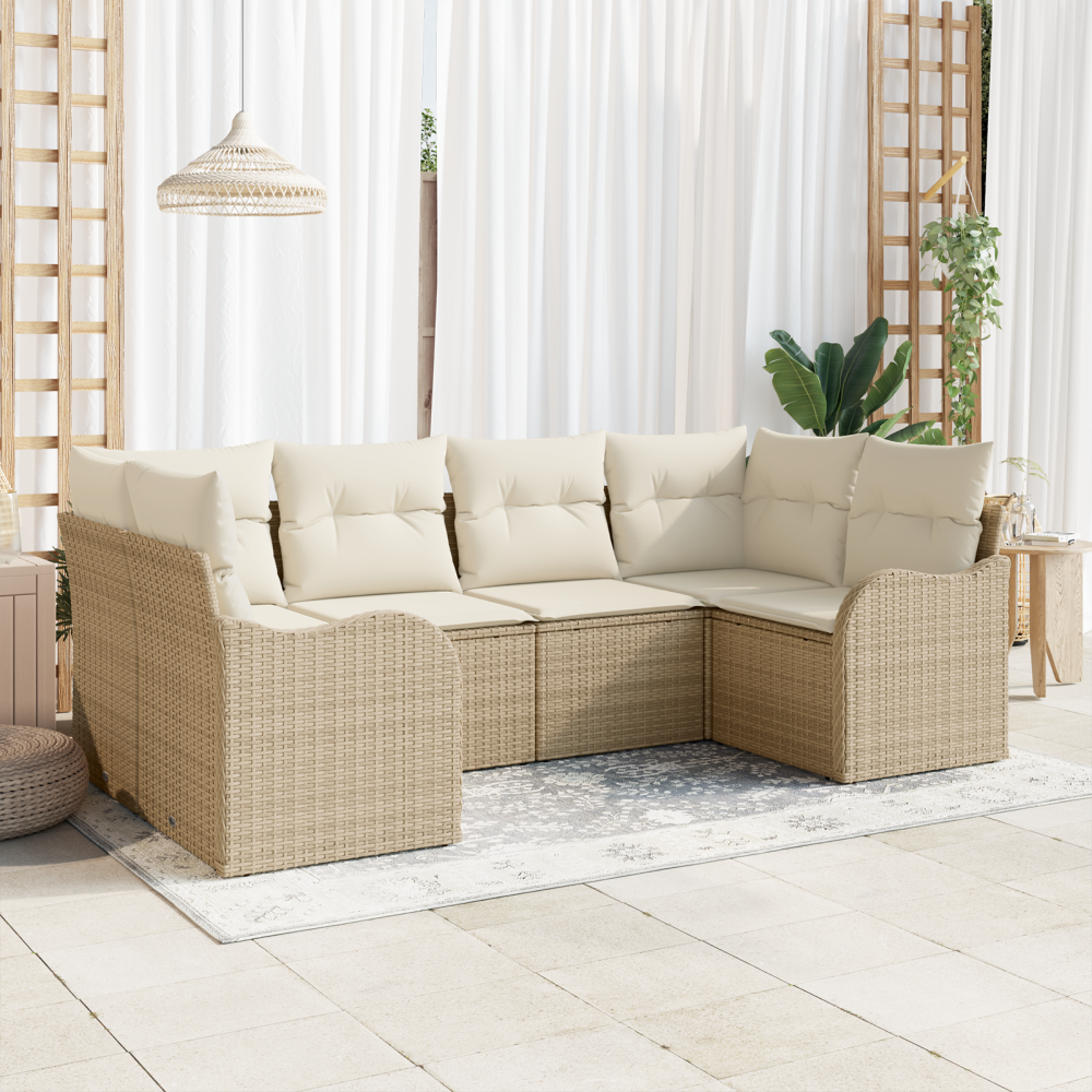 Produktbild för Trädgårdsoffset med lagring 6 pcs Beige och vit Poly rattan