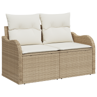 Produktbild för Trädgårdsoffset med lagring 6 pcs Beige och vit Poly rattan