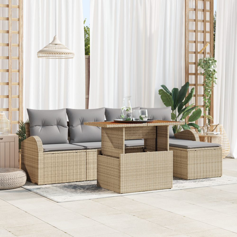 Produktbild för Trädgårdsoffset med lagring 6 pcs Beige Poly rattan