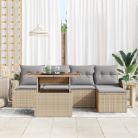 Produktbild för Trädgårdsoffset med lagring 6 pcs Beige Poly rattan