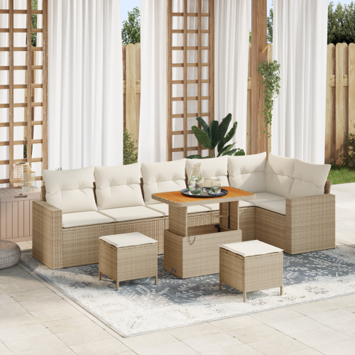 vidaXL Trädgårdsoffset 11 pcs Beige och gräddfärgad konstrotting