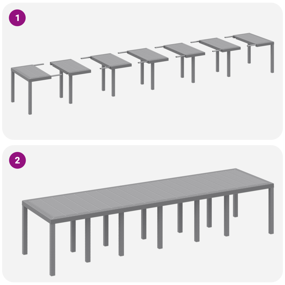 Produktbild för Trädgårdsbord Ljusgrå 350 x 100 x 74 cm konstrotting