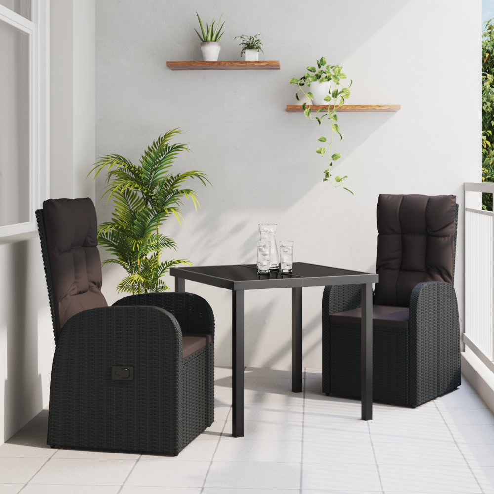 Produktbild för Trädgårdsmöbelset med kudde 3 pcs Svart konstrotting