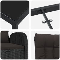 Produktbild för Trädgårdsmöbelset med kudde 3 pcs Svart konstrotting