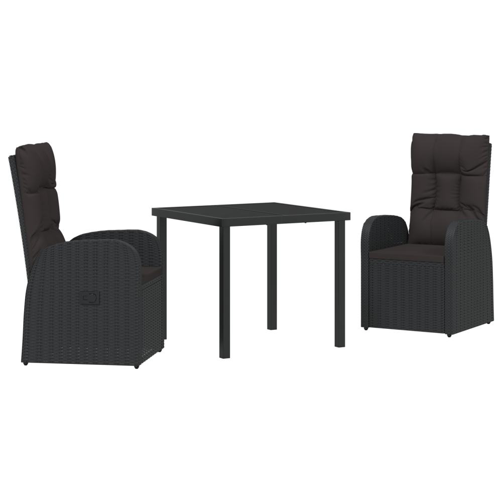 Produktbild för Trädgårdsmöbelset med kudde 3 pcs Svart konstrotting