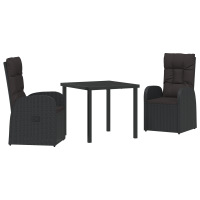 Produktbild för Trädgårdsmöbelset med kudde 3 pcs Svart konstrotting