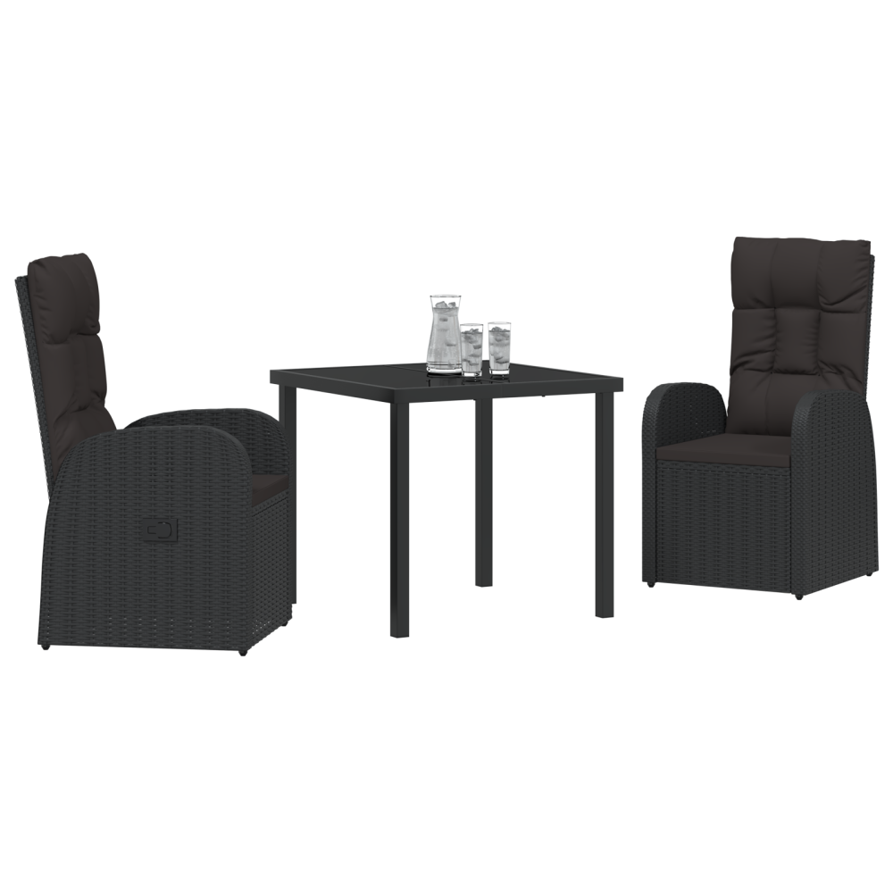 Produktbild för Trädgårdsmöbelset med kudde 3 pcs Svart konstrotting