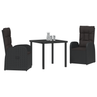 Produktbild för Trädgårdsmöbelset med kudde 3 pcs Svart konstrotting