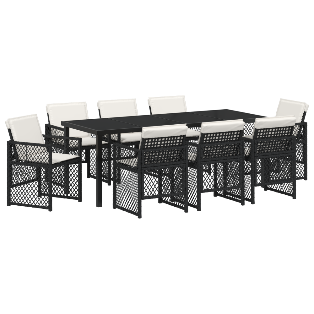 Produktbild för Trädgårdsmöbelset 9 pcs Svart konstrotting