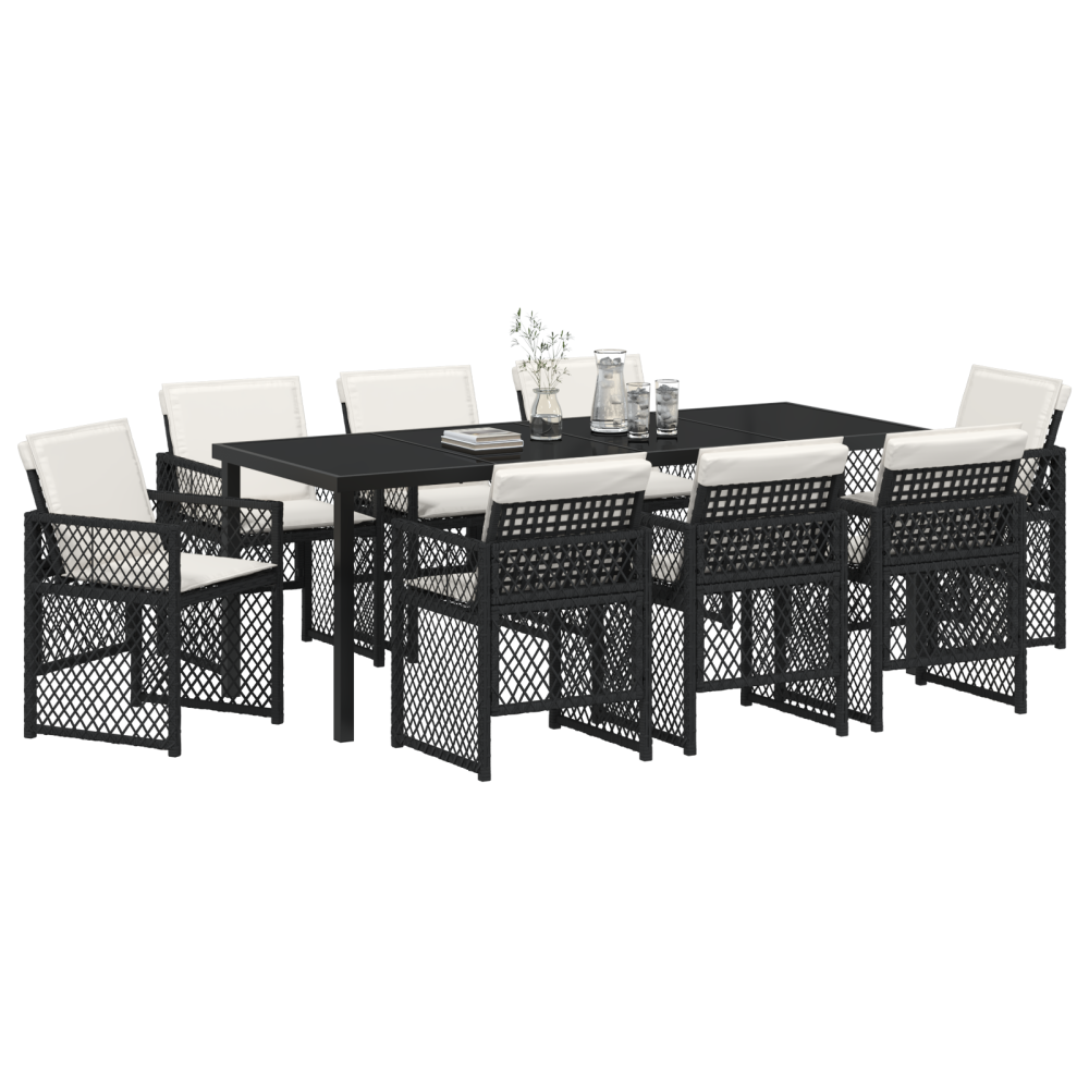 Produktbild för Trädgårdsmöbelset 9 pcs Svart konstrotting