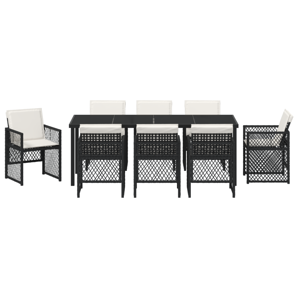 Produktbild för Trädgårdsmöbelset 9 pcs Svart konstrotting