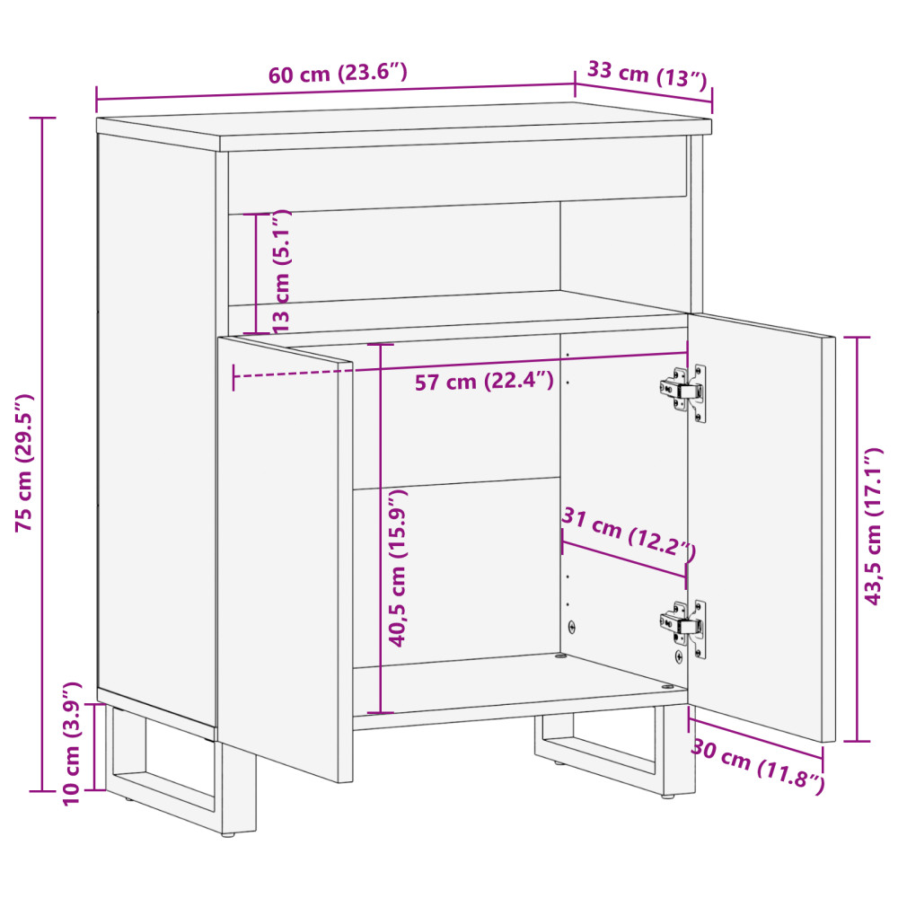 Produktbild för Sideboard med låda Brun 60 x 33 x 75 cm massivt mangoträ
