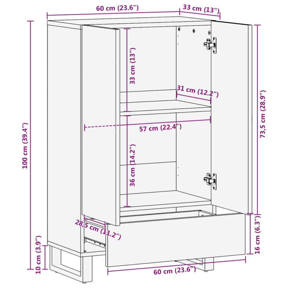 Produktbild för Highboard Brun 60 x 33 x 100 cm massivt mangoträ