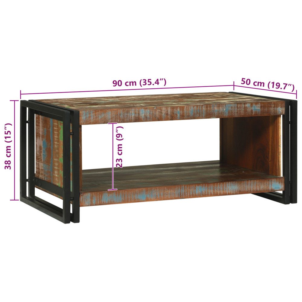 Produktbild för Kaffeebord Flerfärgsdesign 90 x 50 x 38 cm Solid återvunnen trä