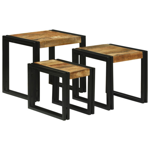 vidaXL Nestingbord 3 pcs Brun och svart Massivt Mangoträd och Metall