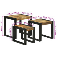 Produktbild för Nestingbord 3 pcs Brun och svart Massivt Mangoträd och Metall