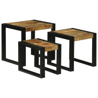Produktbild för Nestingbord 3 pcs Brun och svart Massivt Mangoträd och Metall