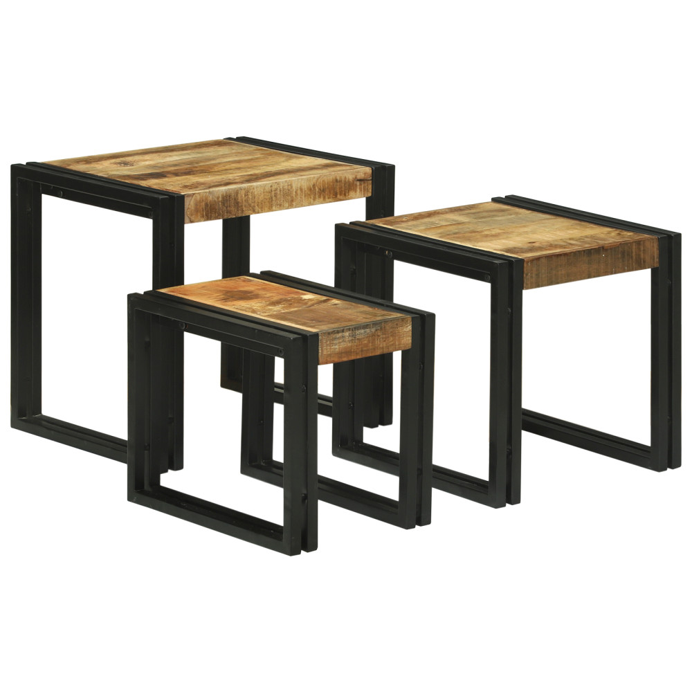 Produktbild för Nestingbord 3 pcs Brun och svart Massivt Mangoträd och Metall
