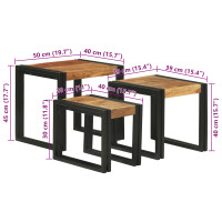 Produktbild för Nestingbord 3 pcs Brun och svart Massivt akaciaträ och metall