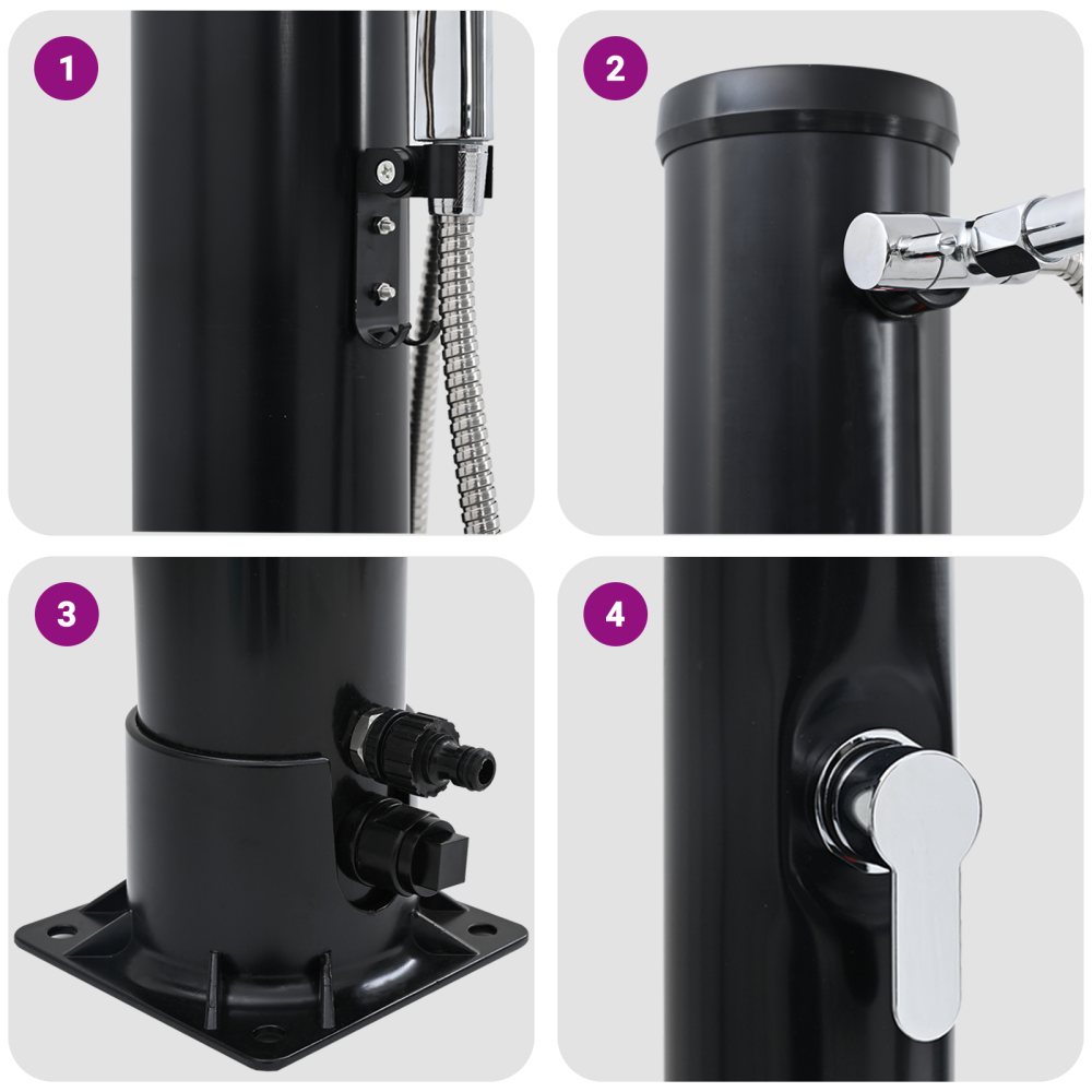 Produktbild för Utomhus Solardusch Svart 217 cm PVC och Aluminium