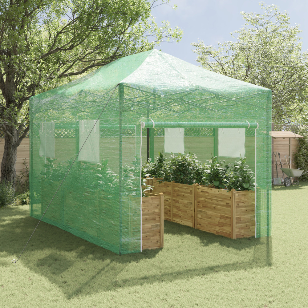 Produktbild för Växthus med Pop-up Ram med tak Grön 280 x 410 x 315 cm Järn