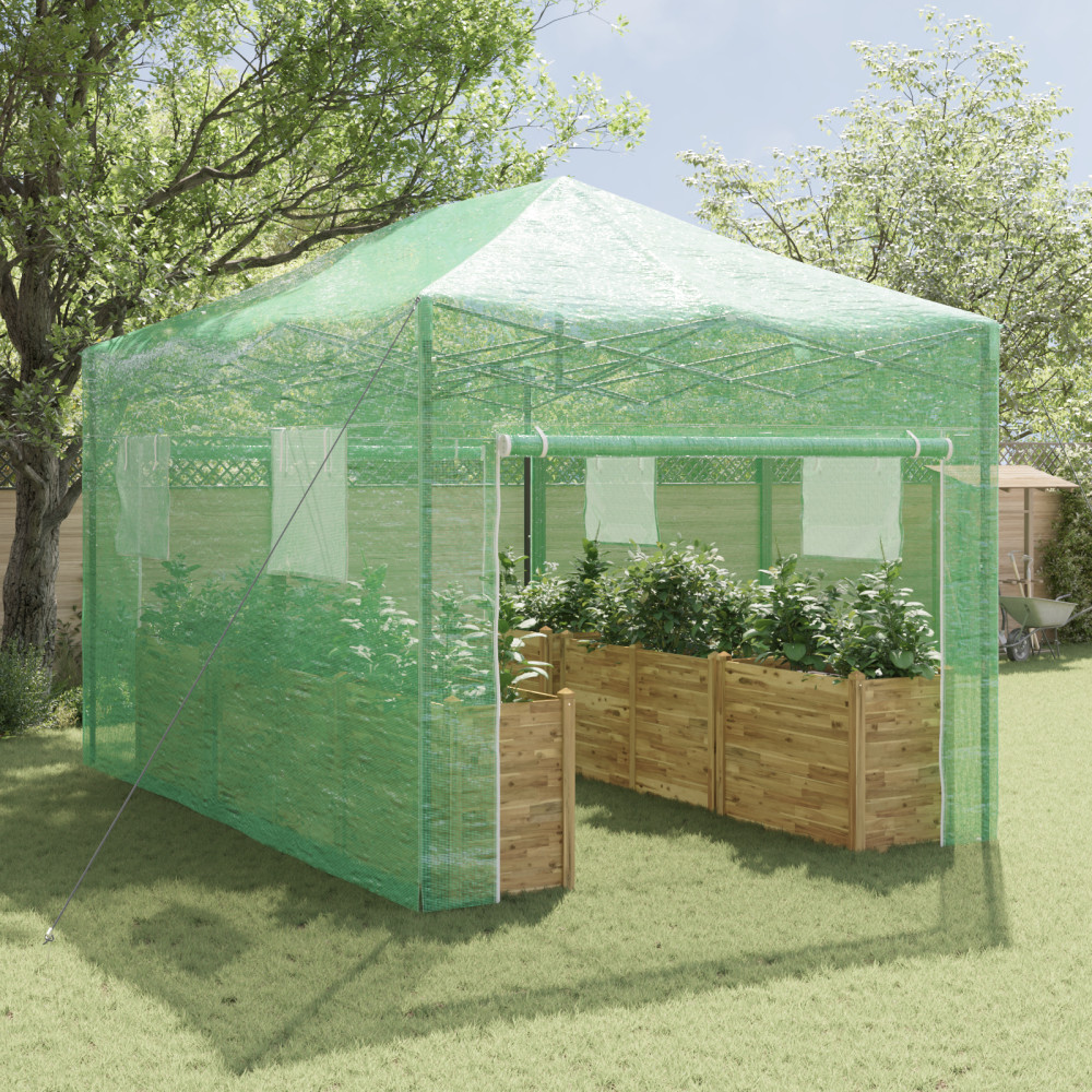Produktbild för Växthus med Pop-up Ram med tak Grön 290 x 430 x 315 cm Järn