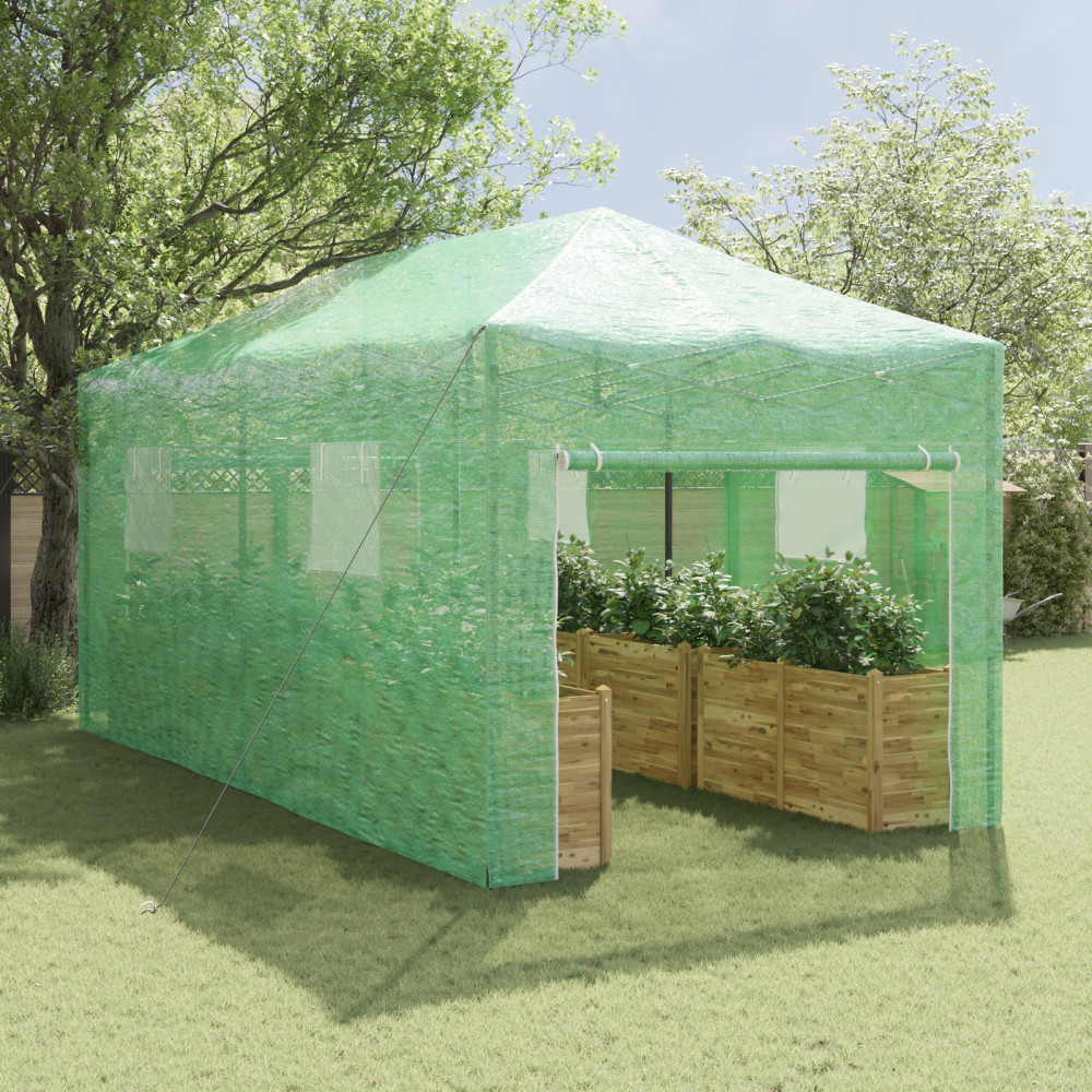 Produktbild för Växthus med Pop-up Ram med tak Grön 290 x 580 x 315 cm Järn