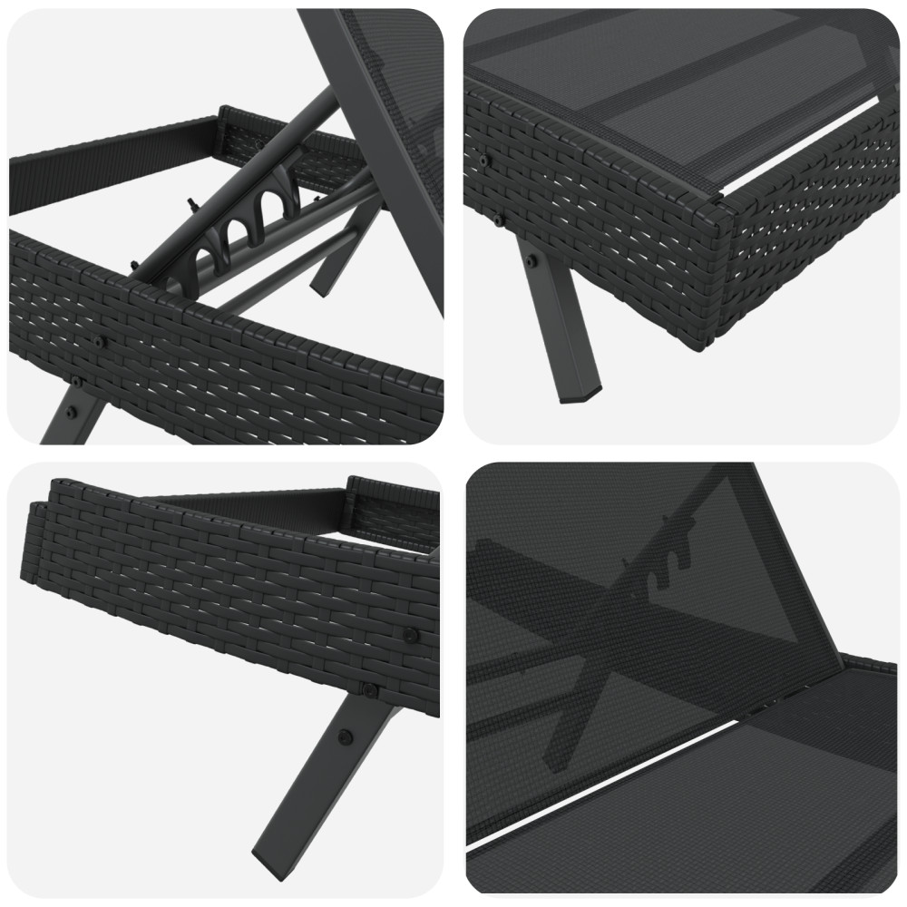 Produktbild för Solstol Reclining Svart 197 x 70 x 82 cm konstrotting